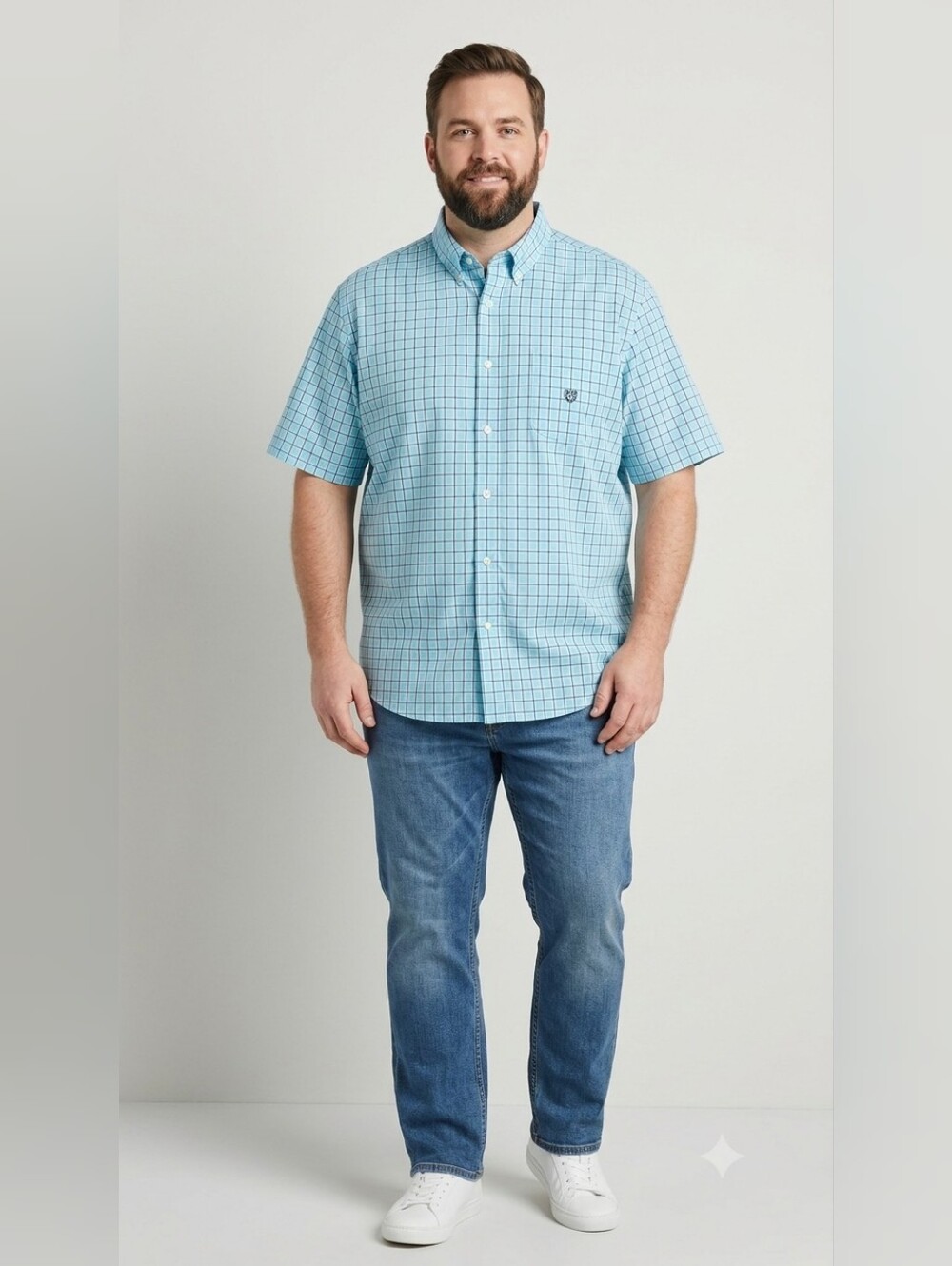 Chaps Dress Shirt Mens Classic-Fit Easy Care Button-Down Long Sleeve Blue Plaid